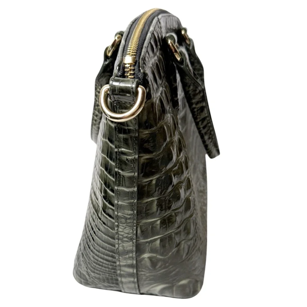 BRAHMIN Duxbury Satchel Olive Gray Melbourne Croc Leather Size Medium‎
